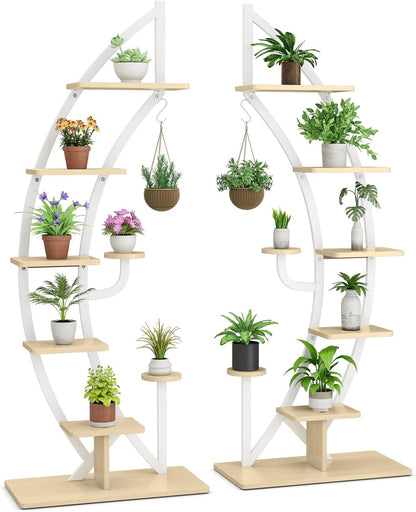 GiantexUK 8-Tier Plant Stand, Metal Garden Flower Pot Holder Display Rack with Top Hook and Anti-Toppling Device