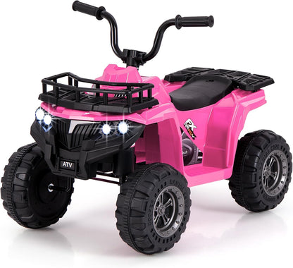 6V Kids Electric Ride on ATV Car, Battery Powered Quad Bike with One-Button Start, LED Lights, MP3, Storage Basket