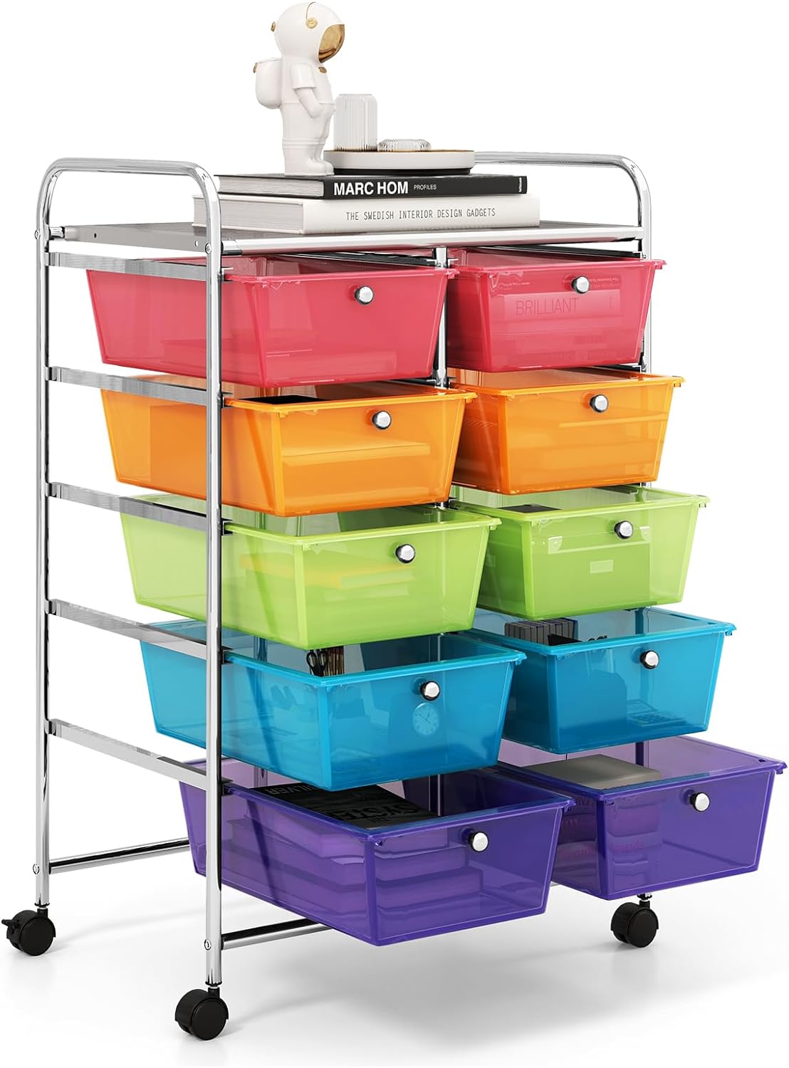 GiantexUK 10 Drawers Storage Cart, Mobile Rolling Storage Trolley with 4 Lockable Wheels & Handles