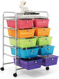 GiantexUK 10 Drawers Storage Cart, Mobile Rolling Storage Trolley with 4 Lockable Wheels & Handles