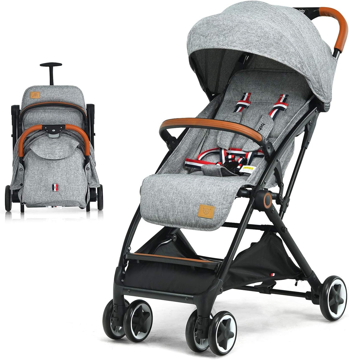 Lightweight Baby Stroller, One-Hand Foldable Infant Pushchair with 5-Point Harness