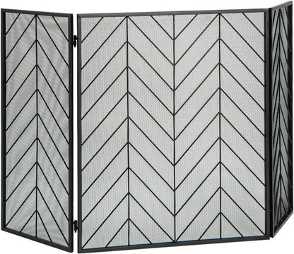 GiantexUK 3-Panel Folding Fireplace Screen, 133 x 78cm Metal Mesh Spark Guard, Heavy Duty Freestanding Spark Protection