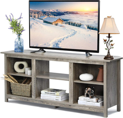 TV Stand for TVs up to 65 Inches, Wooden TV Cabinet Media Entertainment Center with 6 Open Storage Shelves