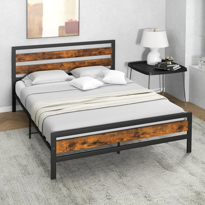 4FT6/5FT Platform Bed Frame, Double/King Metal Mattress Foundation with Slatted Headboard & Footboard