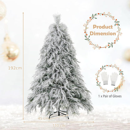 4.5FT/6.3FT Snow Flocked Christmas Tree, Hinged Pre-lit Artificial Xmas Tree with 279/519 Branch Tips