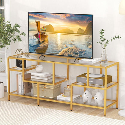 TV Stand for TVs up to 65 Inches, 147cm Tempered Glass Console Table TV Unit with Storage Shelves