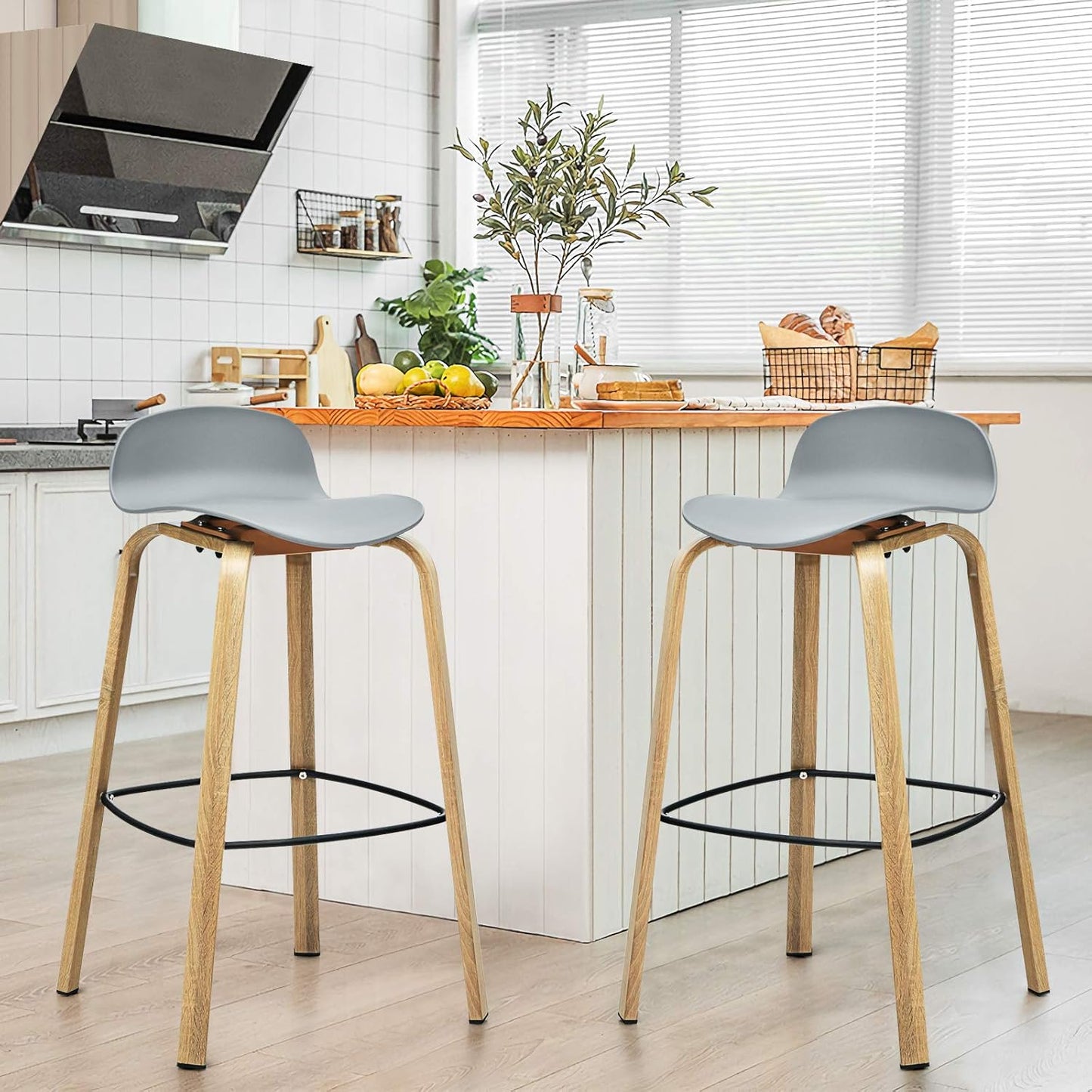 GiantexUK Set of 2 Barstools, Kitchen Dining Chairs with Footrests and Curved Backrest, Counter Barstools for Home, Restaurant, Pub, Cafe