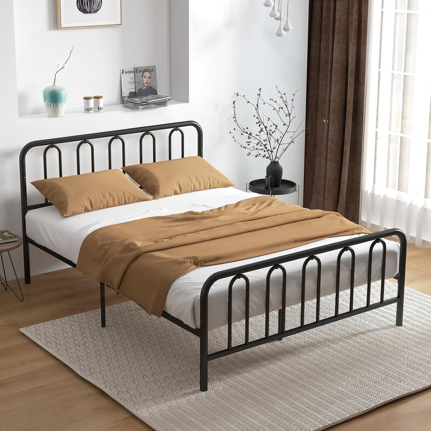 Double/King Size Metal Bed Frame, 4FT6/5FT Platform Bed Frame with Headboard, Footboard and 32cm Underbed Storage