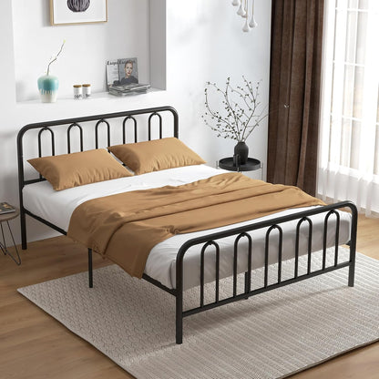 Double/King Size Metal Bed Frame, 4FT6/5FT Platform Bed Frame with Headboard, Footboard and 32cm Underbed Storage