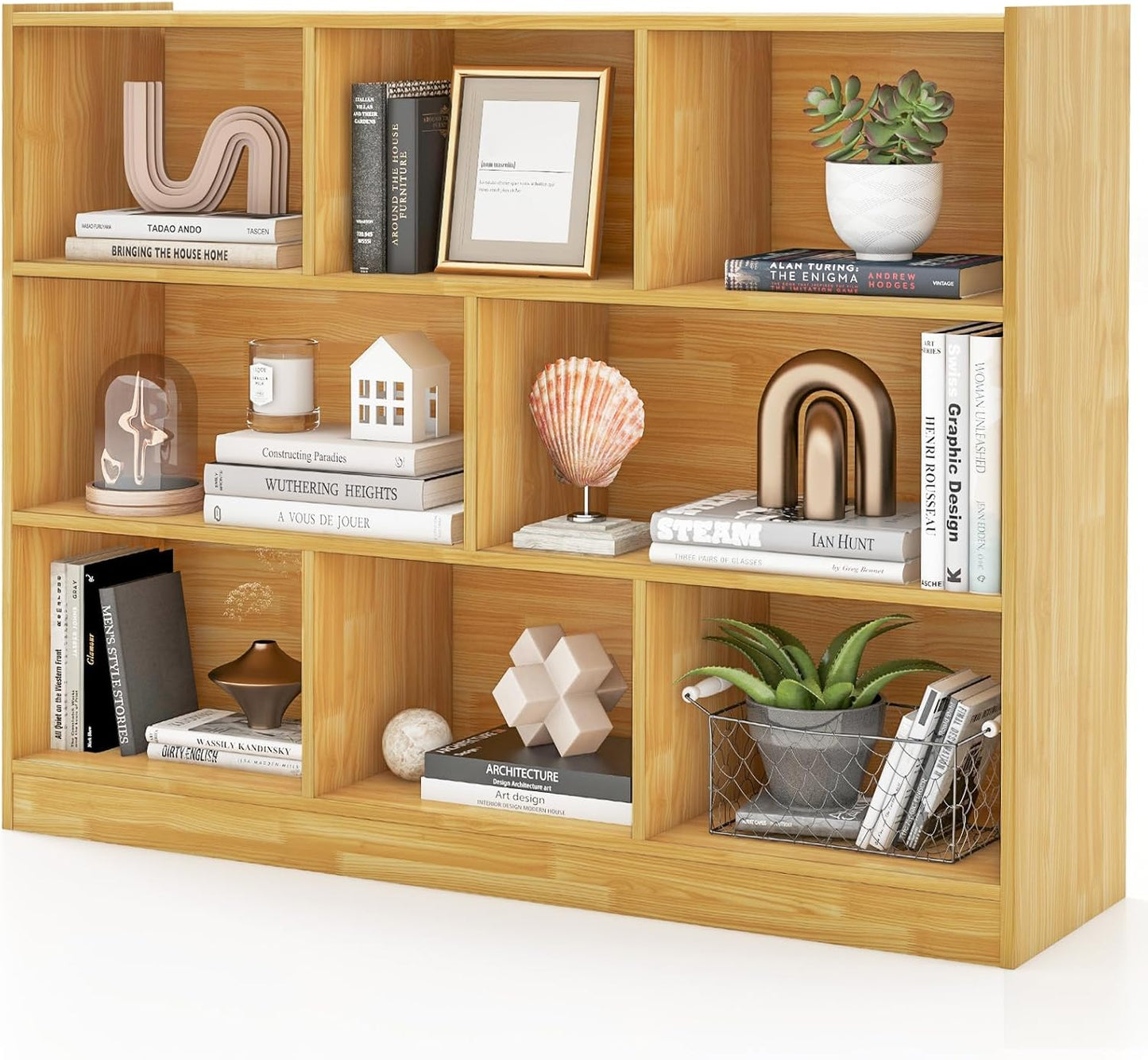 Wooden Cube Bookcase, 3 Tier Open Storage Shelving Unit with 8 Compartments