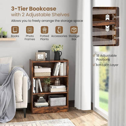 3-Tier Cube Bookcase, Wooden Storage Bookshelf Open Shelving Unit with Adjustable Shelves and Anti-Toppling Device