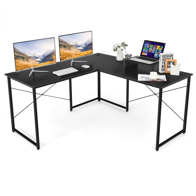 L-Shaped Computer Desk, 240cm Reversible Double Study Writing Workstation for 2 Person