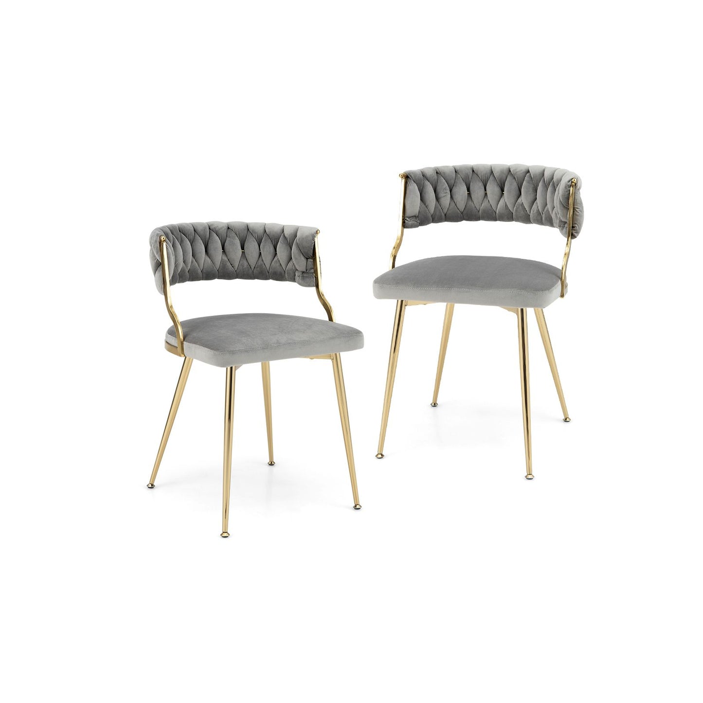 GiantexUK Dining Chairs Set of 2, Upholstered Velvet Kitchen Chairs with Woven Backrest