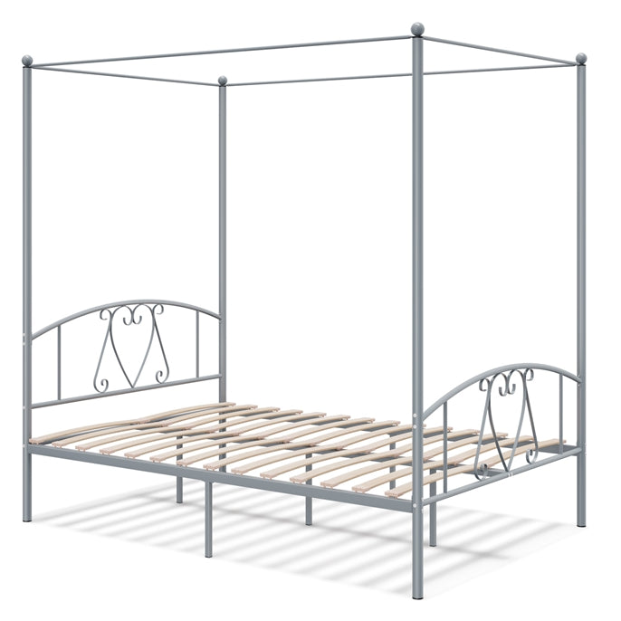 Canopy Bed Frame, Double Size Metal Bed Base with Headboard & Footboard