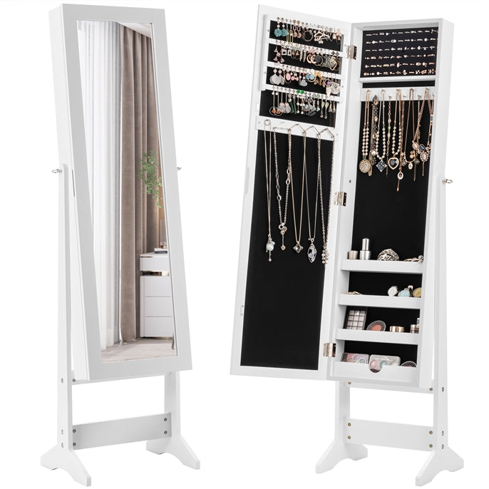 2-in-1 Jewellery Cabinet, 3-Angle Adjustable Freestanding Jewellery Armoire with Full-Length Mirror