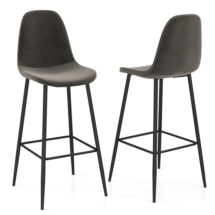 GiantexUK Bar Stools Set of 2, Velvet Upholstered Kitchen Bar Chairs with Backrest & Footrest