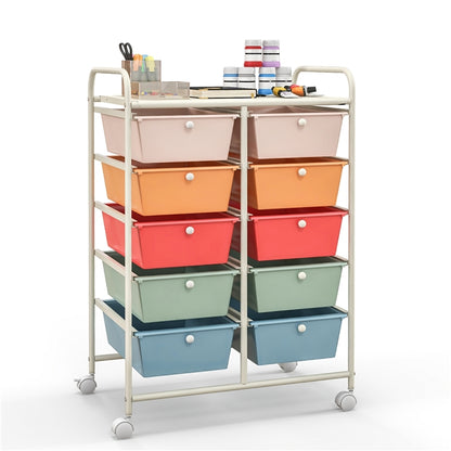 GiantexUK 10 Drawers Storage Cart, Mobile Rolling Storage Trolley with 4 Lockable Wheels & Handles