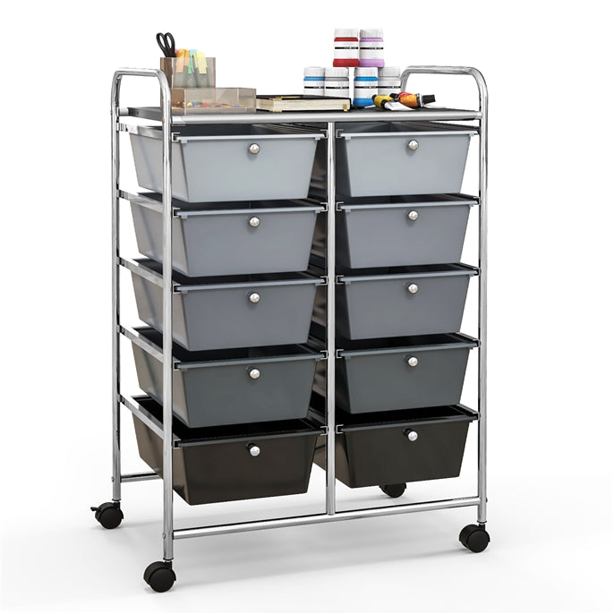 GiantexUK 10 Drawers Storage Cart, Mobile Rolling Storage Trolley with 4 Lockable Wheels & Handles