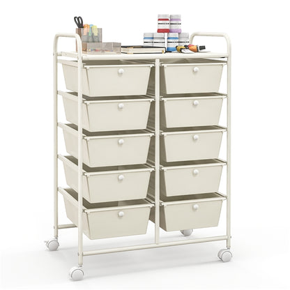 GiantexUK 10 Drawers Storage Cart, Mobile Rolling Storage Trolley with 4 Lockable Wheels & Handles