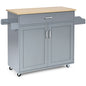 GiantexUK Kitchen Island on Wheels, Rolling Storage Trolley with Rubber Wood Countertop