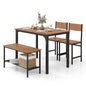 GiantexUK Dining Table and 2 Chairs with Bench, 4PCS Wooden Dining Room Set with Storage Rack