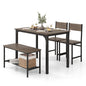 GiantexUK Dining Table and 2 Chairs with Bench, 4PCS Wooden Dining Room Set with Storage Rack