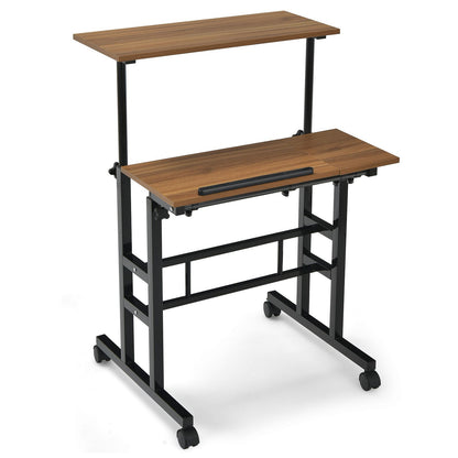 Height Adjustable Standing Desk, Mobile Laptop Table Computer Desk with Flip-over Desktop and Wheels