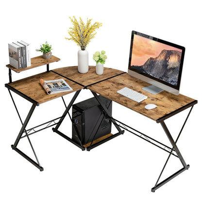 L-Shaped Computer Desk, Industrial Large Desktop 2-Person Corner Writing Workstation PC Laptop Table