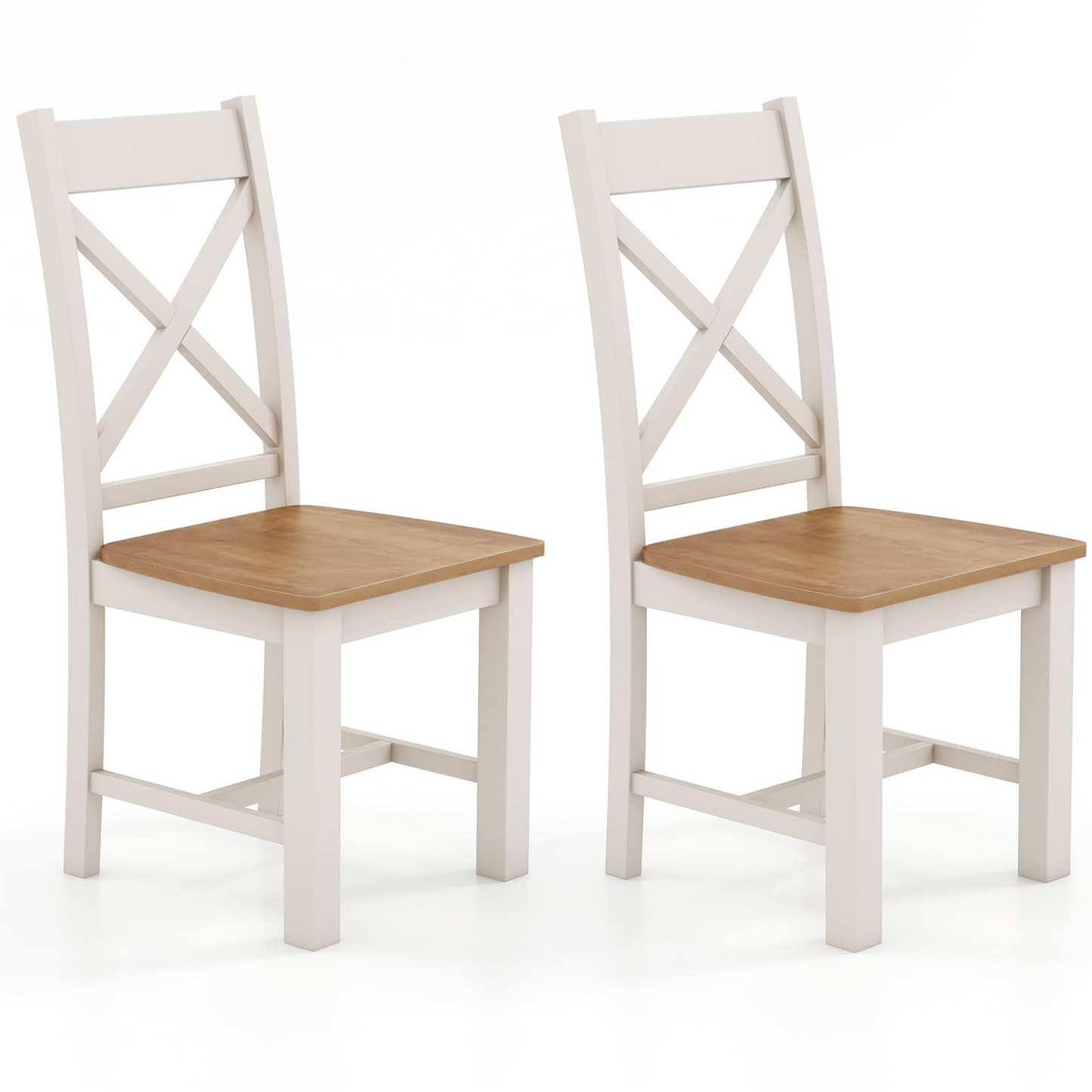 Dining Chairs Set of 2, Wooden Kitchen Chairs with Hollowed High Back, & Rubber Wood Legs