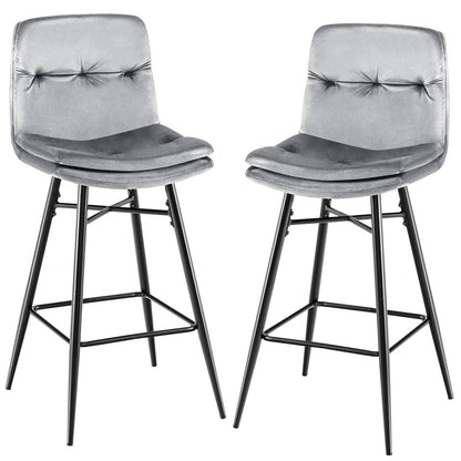 GiantexUK Bar Stools Set of 2, Velvet Upholstered Kitchen Barstools with Curved Tufted Back & Footrests