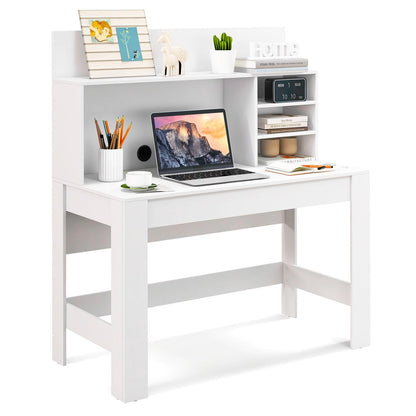 Computer Desk with Storage Bookshelf, Wooden Study Table Writing Workstation with Anti-Tipping Kits & Cable Management Hole