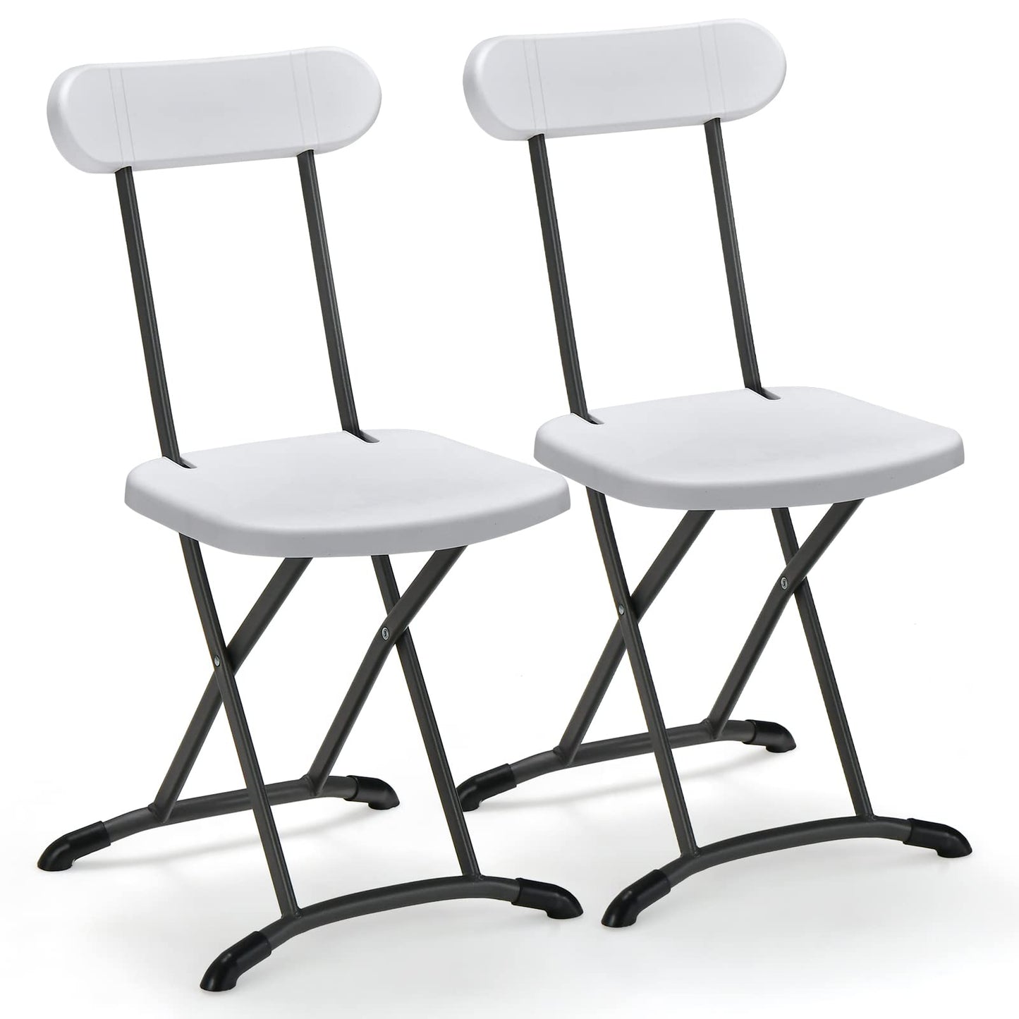 GiantexUK Set of 2 Folding Chairs, Foldable Metal Frame Dining Chairs with Backrest & Curved Feet