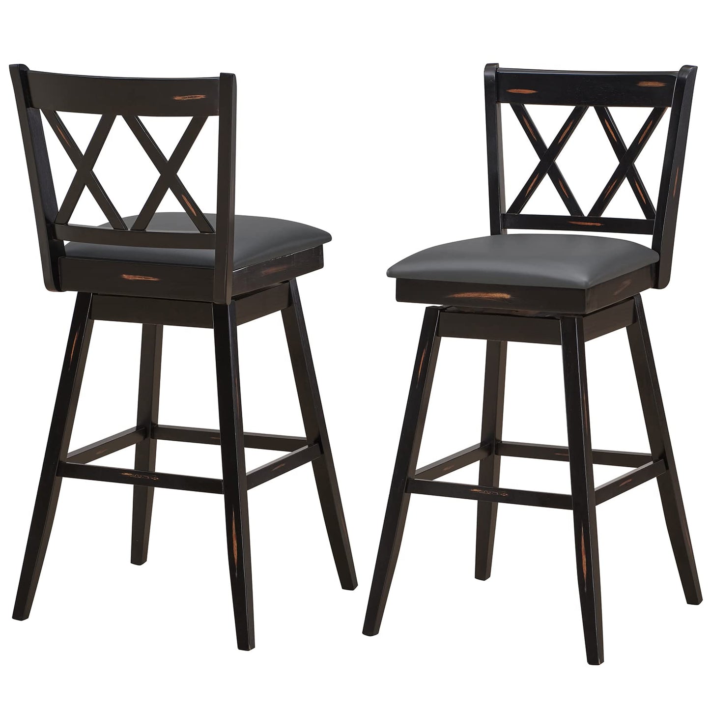 GiantexUK Bar Stools Set of 2, Upholstered 360° Swivel Barstools with Slatted Back & Footrest