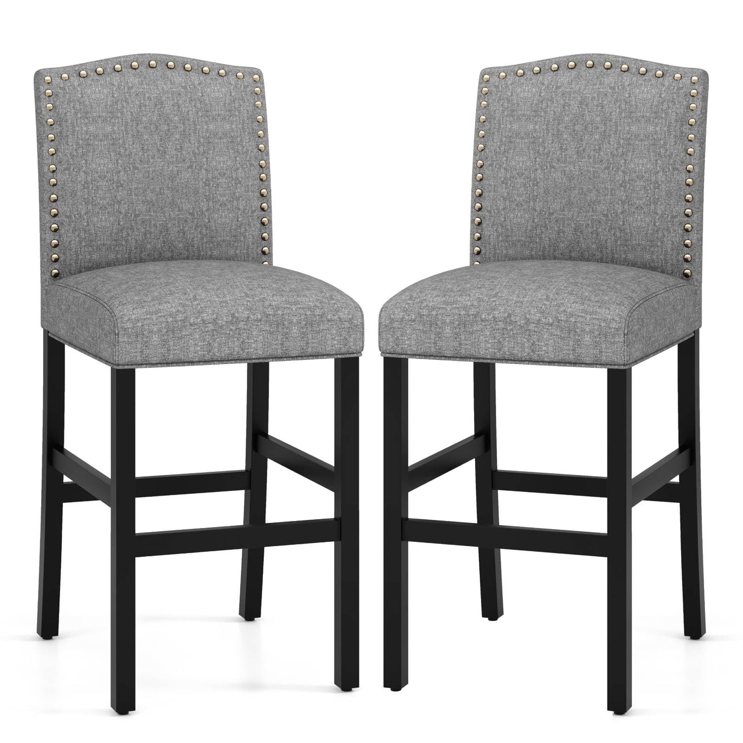 GiantexUK Bar Stools Set of 2, Upholstered Linen Fabric Kitchen Barstools with Backrest