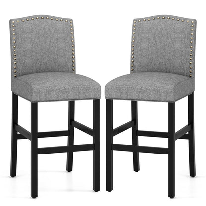 GiantexUK Bar Stools Set of 2, Upholstered Linen Fabric Kitchen Barstools with Backrest