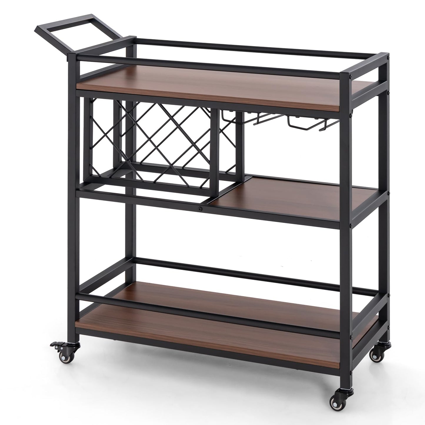 GiantexUK Rolling Serving Cart, 3-Tier Drinks Trolley with Lockable Wheels