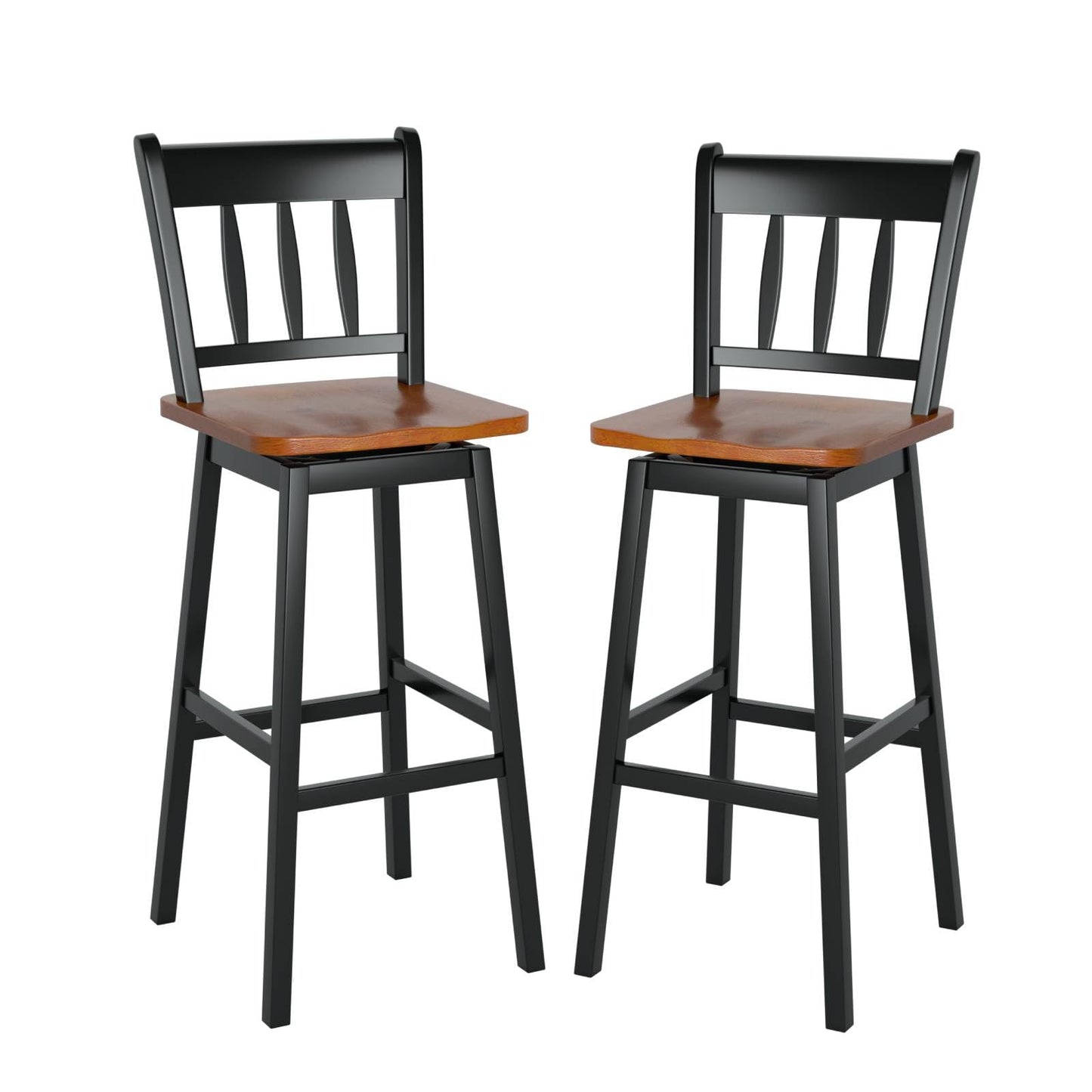 GiantexUK Bar Stools Set of 2, Rubber Wood Swivel Barstools with Back & Footrest