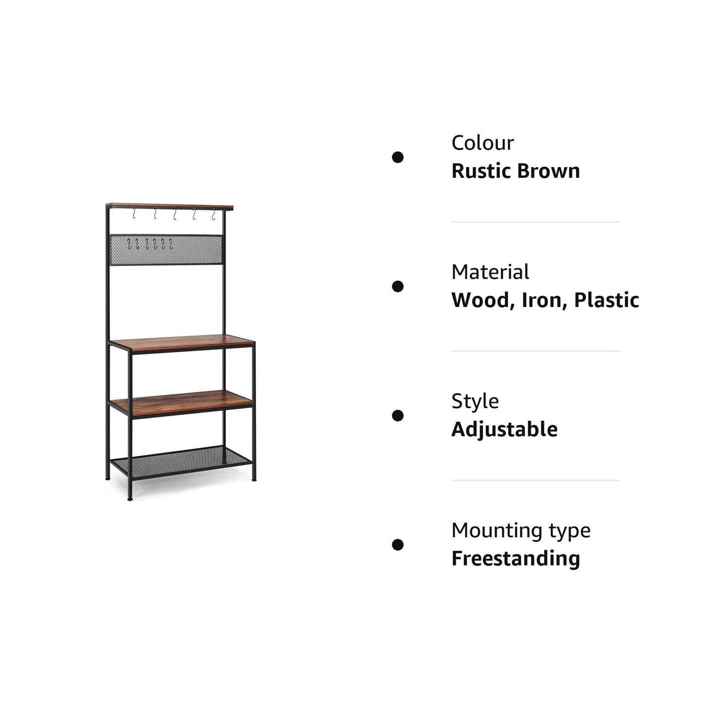 GiantexUK 4-Tier Kitchen Baker's Rack, Utility Storage Shelf with 11 Hooks