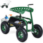 GiantexUK Adjustable Rolling Garden Cart, Swivel Gardening Trolley Planting Station Seat with Tool Tray & Basket