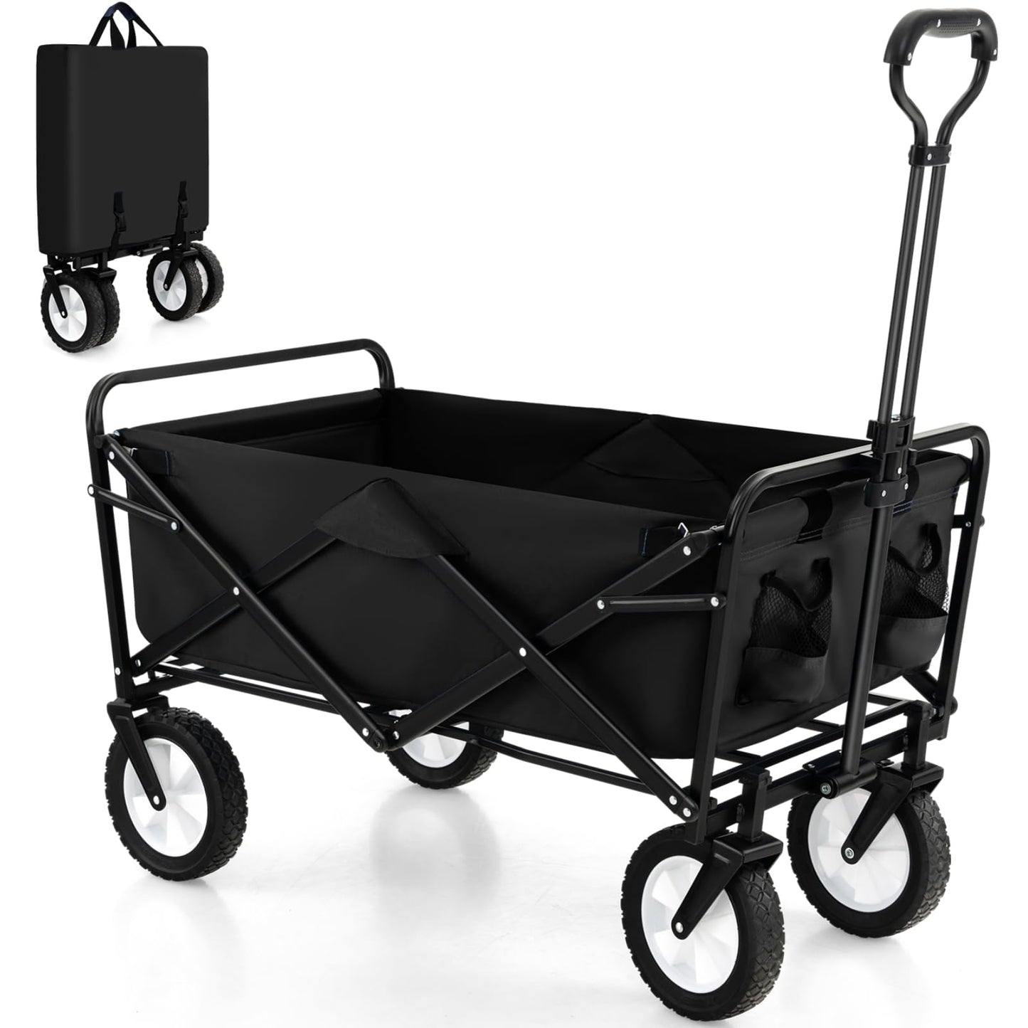 GiantexUK Folding Trolley Cart, Garden Wagon Trailer with Adjustable Handle