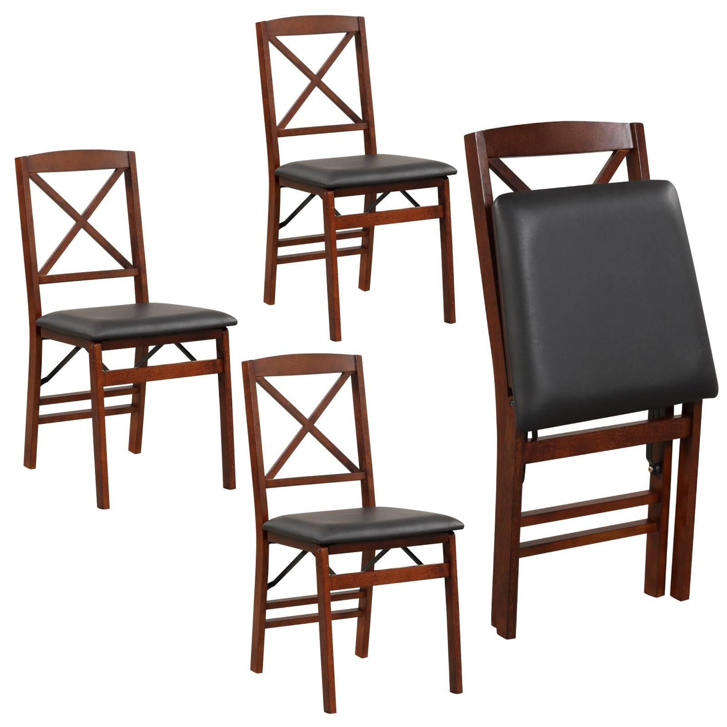 GiantexUK Folding Dining Chairs Set of 2/4, PVC Leather Upholstered Kitchen Chairs with Backrest & Non-Slip Foot Pads