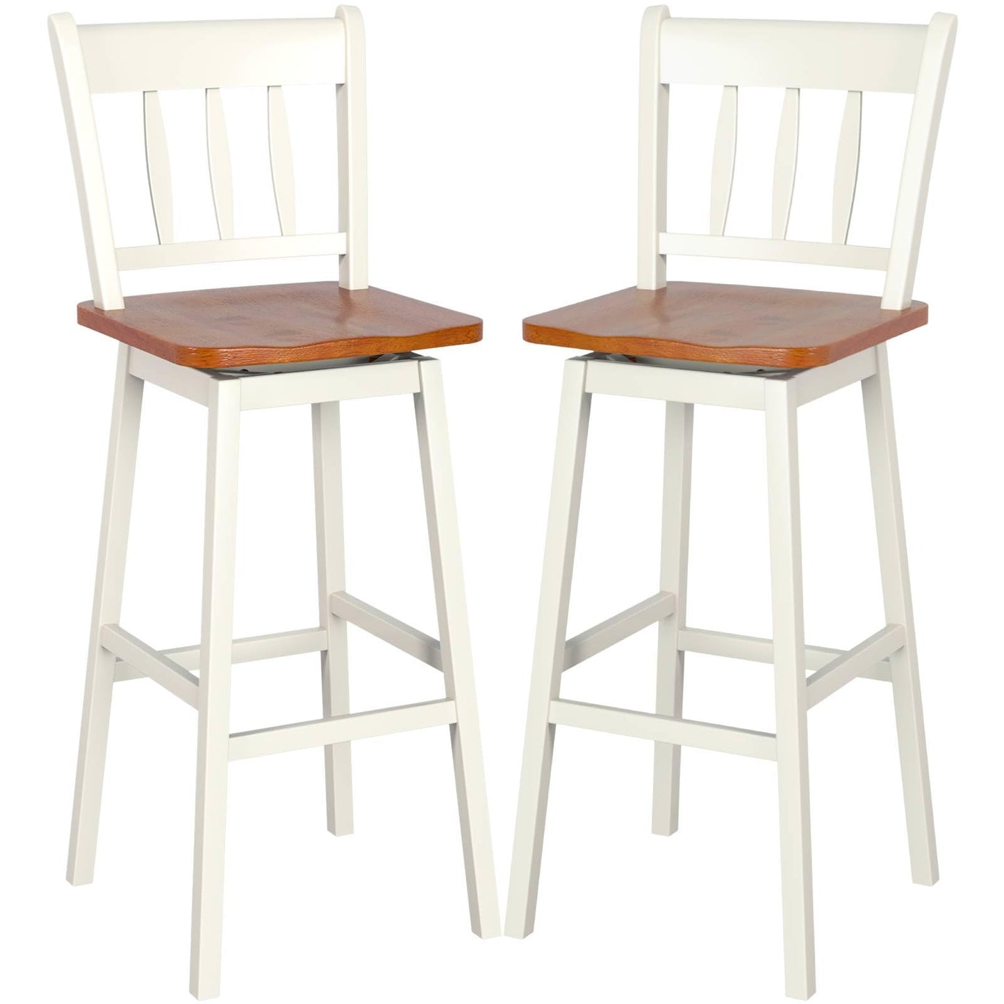 GiantexUK Bar Stools Set of 2, Rubber Wood Swivel Barstools with Back & Footrest