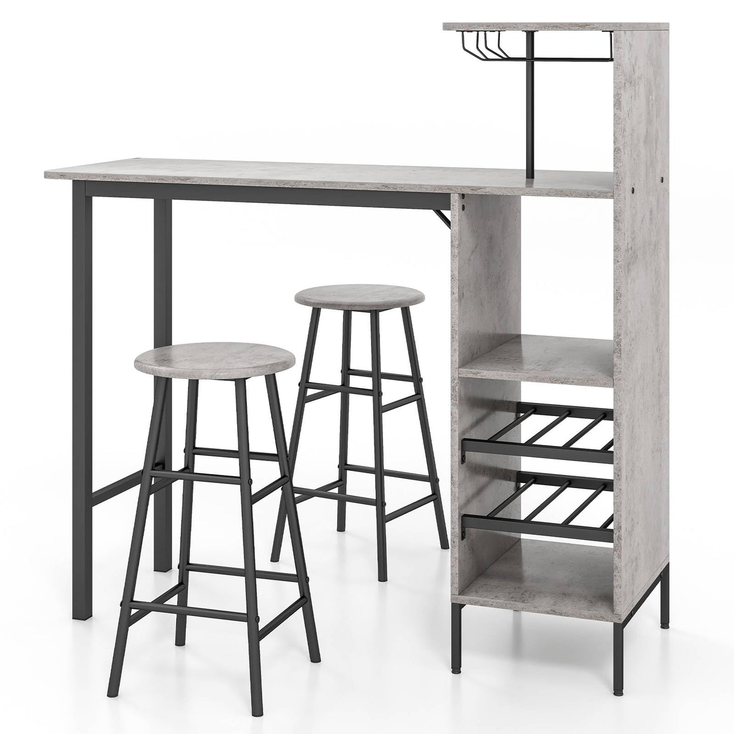 GiantexUK 3PCS Bar Table Set, Industrial Counter Height Dining Table and 2 Stools with Open Shelves