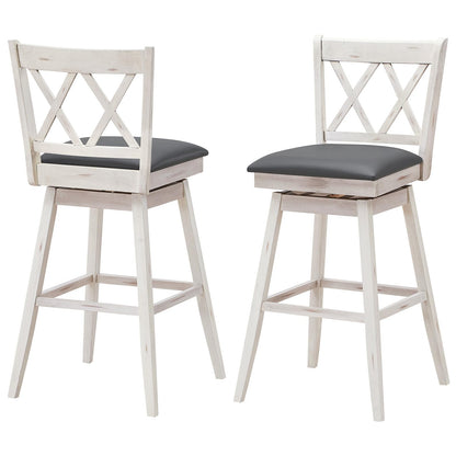 GiantexUK Bar Stools Set of 2, Upholstered 360° Swivel Barstools with Slatted Back & Footrest