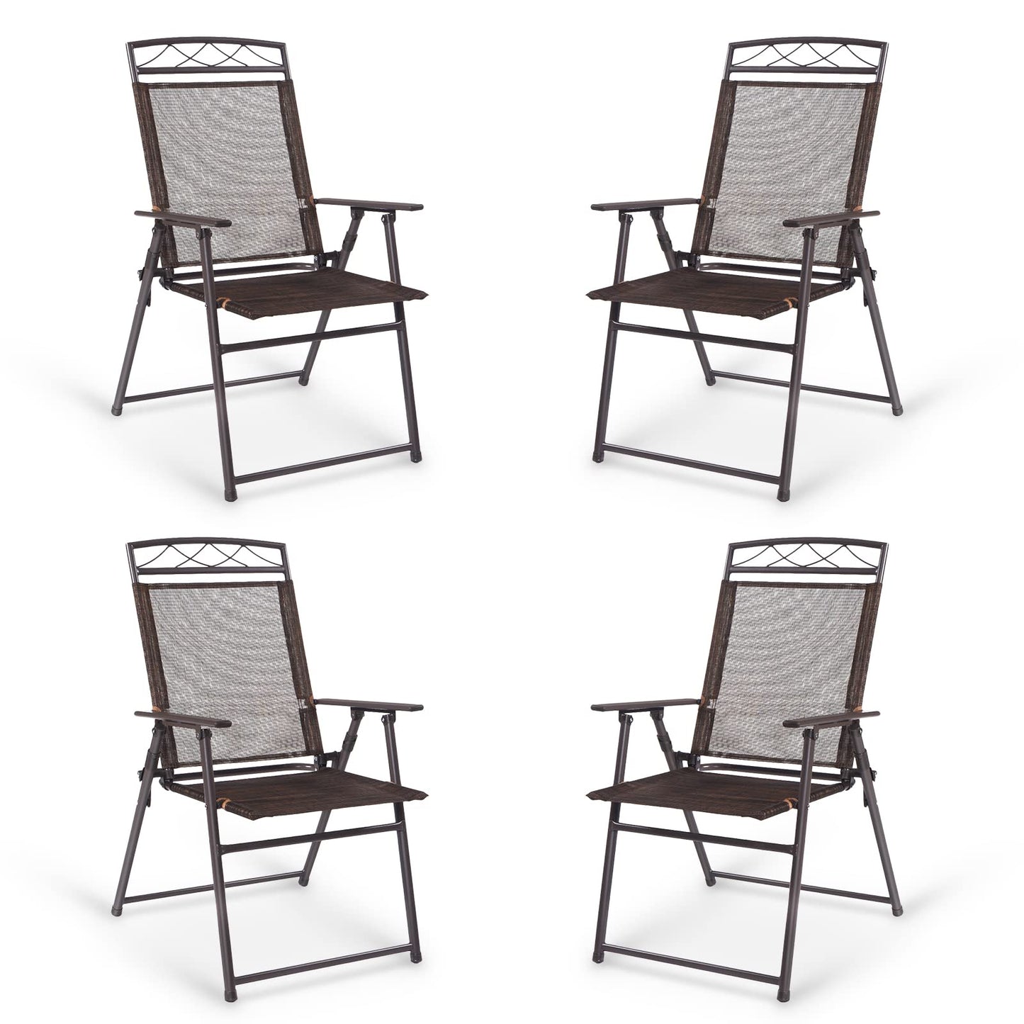 GiantexUK Folding Patio Chairs Set of 4, Metal Frame Garden Chairs with Backrest, Armrests & Footrest