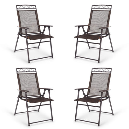 GiantexUK Folding Patio Chairs Set of 4, Metal Frame Garden Chairs with Backrest, Armrests & Footrest