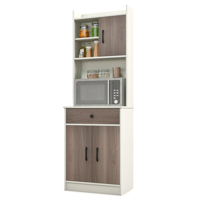 GiantexUK 180cm Tall Kitchen Cupboard, Freestanding Storage Cabinet with 1 Drawer Adjustable Shelves & Anti-Toppling Device