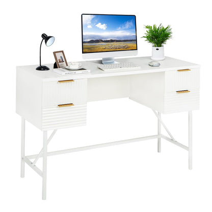 Computer Desk with 4 Drawers, 120cm Home Office Study Table Writing Workstation, Modern PC Laptop Table Working Desk, White