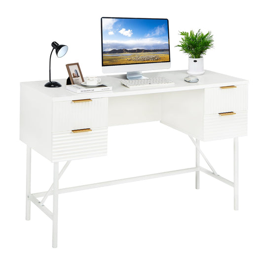 Computer Desk with 4 Drawers, 120cm Home Office Study Table Writing Workstation, Modern PC Laptop Table Working Desk, White