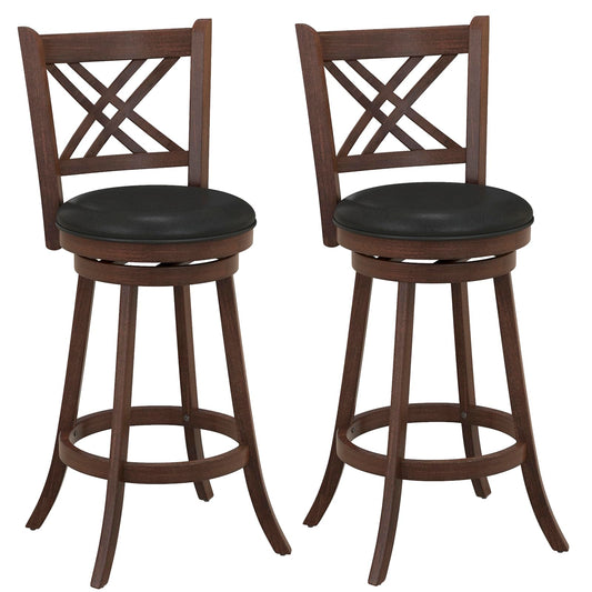 GiantexUK Bar Stools Set of 2, Upholstered 360° Swivel Kitchen Barstools with PU Leather Seat, Back & Footrest (47 x 44 x 110cm)